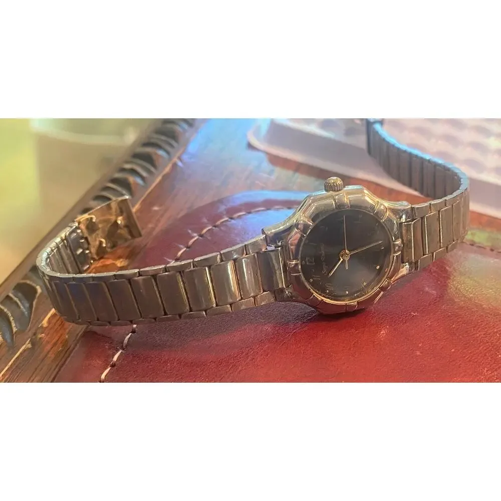 VTG Sergio Valente Watch, Gold Tone with Black Face